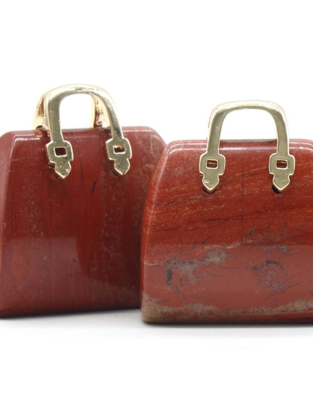 Red Stone Handbag-Shaped Earrings with Gold Accents